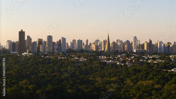 Fototapeta Aerial View of Maringa, Cathedral and downtown. Several buildings.