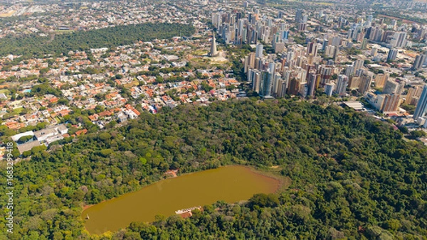 Fototapeta Aerial View of Maringa, Cathedral and downtown. Several buildings.