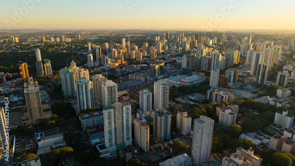 Fototapeta Aerial View of Maringa, Cathedral and downtown. Several buildings.