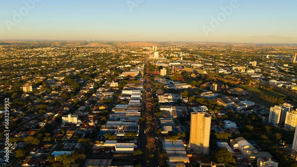 Fototapeta Aerial View of Maringa, Cathedral and downtown. Several buildings.