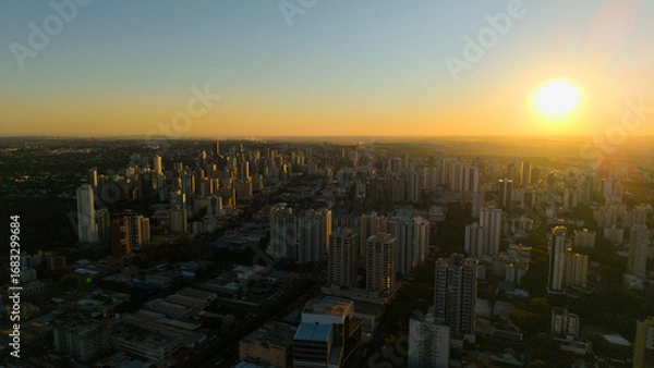 Fototapeta Aerial View of Maringa, Cathedral and downtown. Several buildings.
