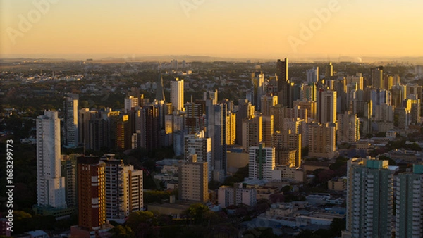 Fototapeta Aerial View of Maringa, Cathedral and downtown. Several buildings.