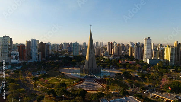 Fototapeta Aerial View of Maringa, Cathedral and downtown. Several buildings.