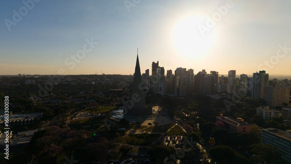 Fototapeta Aerial View of Maringa, Cathedral and downtown. Several buildings.