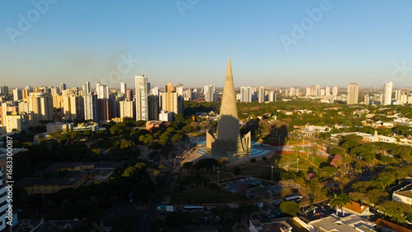 Fototapeta Aerial View of Maringa, Cathedral and downtown. Several buildings.