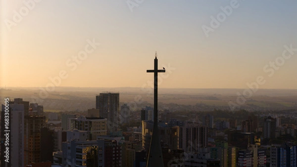 Fototapeta Aerial View of Maringa, Cathedral and downtown. Several buildings.