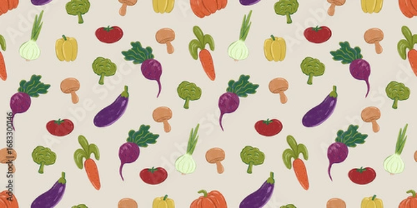 Fototapeta Colorful seamless fabric pattern featuring vegetables perfect for Thanksgiving décor and crafts
