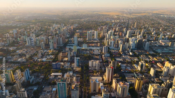 Fototapeta Aerial View of Maringa, Cathedral and downtown. Several buildings.