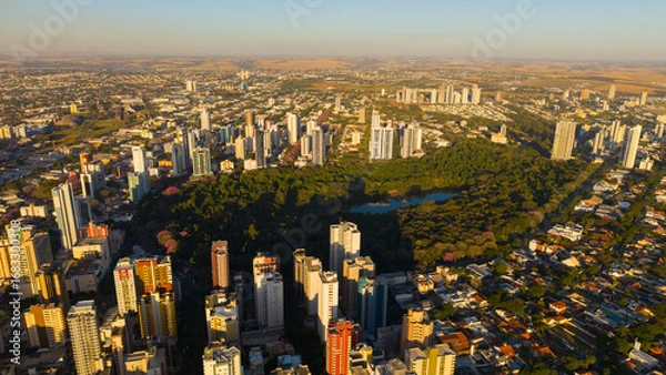 Fototapeta Aerial View of Maringa, Cathedral and downtown. Several buildings.