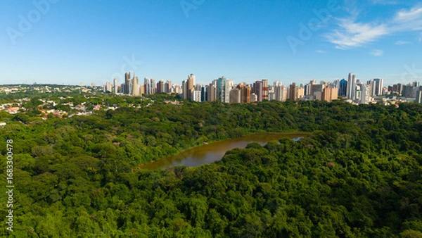 Fototapeta Aerial View of Maringa, Cathedral and downtown. Several buildings.
