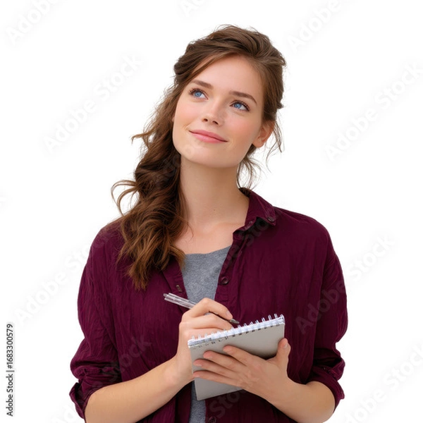 Fototapeta Woman taking notes from tutorial isoleted on transparent background .