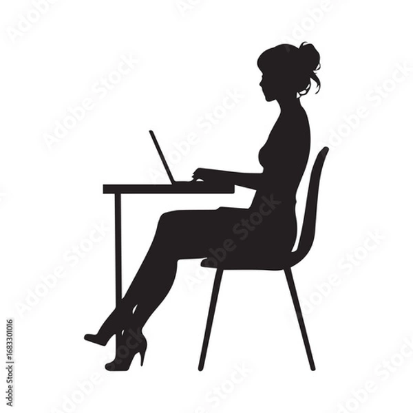 Fototapeta vector silhouette woman working at computer