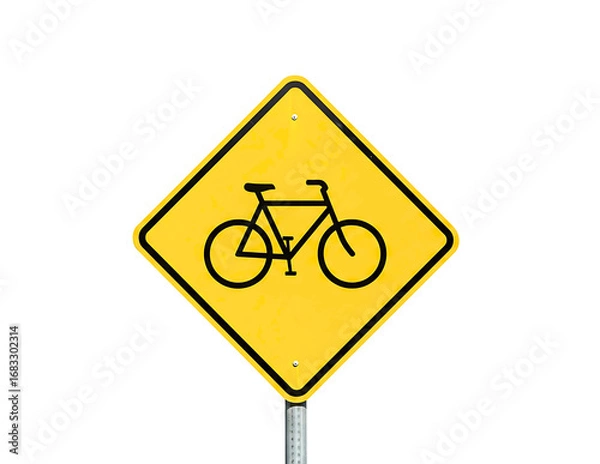 Fototapeta Yellow diamond bicycle crossing warning sign isolated on transparent background