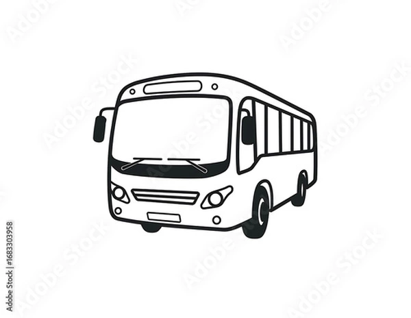 Fototapeta Black and white sketch of a passenger bus isolated on transparent background