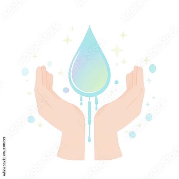 Obraz Water drop in hands symbolizing purity and sustainability with stars