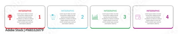 Fototapeta Business infographic white diagram with timeline | Business process 4 steps or option chart with bottom side border and icon | Modern vector illustration