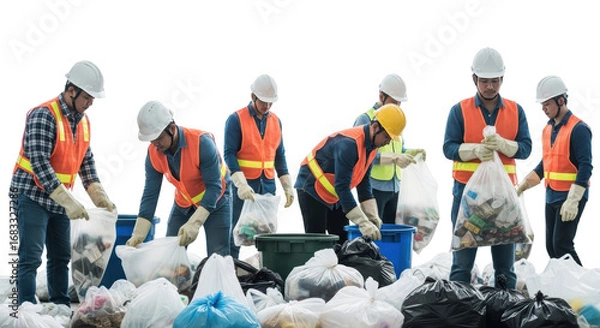 Obraz sorting Trash garbage for Workers waste Sorting trash Recycling. Recycling recycling