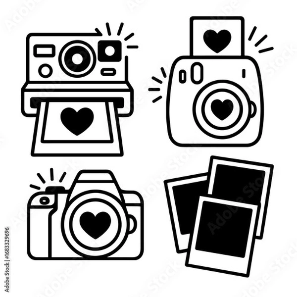Fototapeta Set of photography icons including camera, heart, and polaroid photo vector symbols
