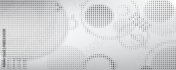 Fototapeta Halftone faded gradient texture. Grunge halftone grit background. White and black sand noise wallpaper. Retro pixilated vector backdrop