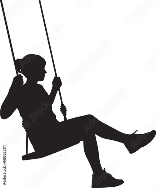 Fototapeta Silhouette of a Girl on a Swing with Transparent Background for Creative Design Projects