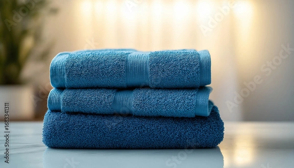 Obraz AI generator images of Home Textiles Manufacturer ,Cheer Collection Luxurious Towel Set - Super Soft and Absorbent 2-3 Piece Towel Set in Dark Blue for Home and Bath Bulk Supplier Dobby Border Cotton 