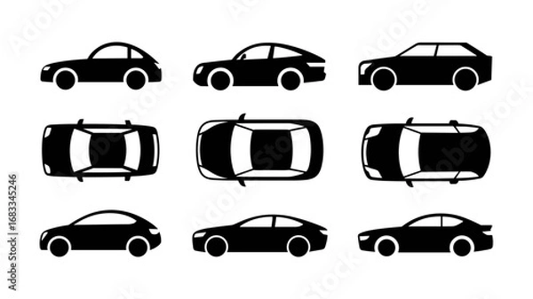 Fototapeta Vector silhouettes of modern cars from multiple angles