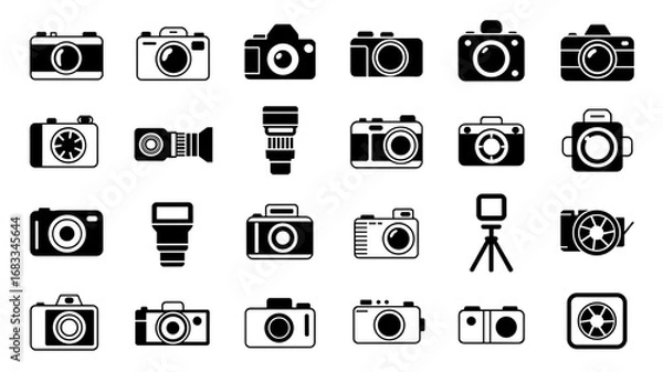 Fototapeta Black camera vector set with modern and classic icons 