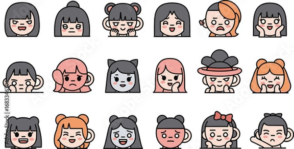Fototapeta Cartoon emoji set showing different facial expressions.
