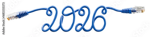 Obraz 2026 Shaped with Blue Ethernet Cable - Digital Technology Concept. 3D rendering