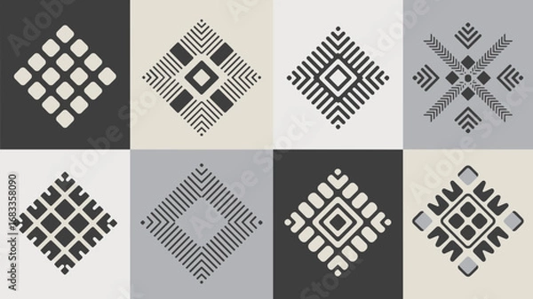 Fototapeta Geometric diamond pattern in black white and gray palette 