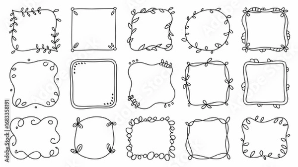 Fototapeta Set of hand drawn floral frame vector elements 