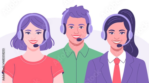 Fototapeta Customer care team vector with soft colors 