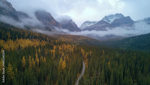 Obraz AI generator image of The most beautiful mountain landscape Autumn , Rockies, lake, trees 