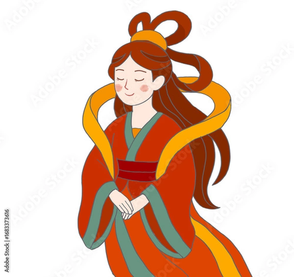 Obraz Cartoon Illustration of Chang'e, Moon Goddess