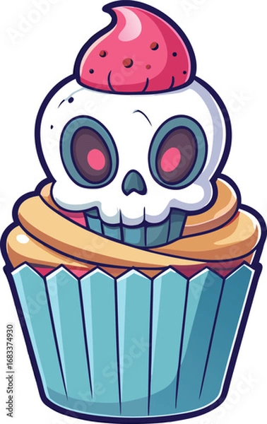 Fototapeta vector illustration of chocolate cupcake with a cup of coffee