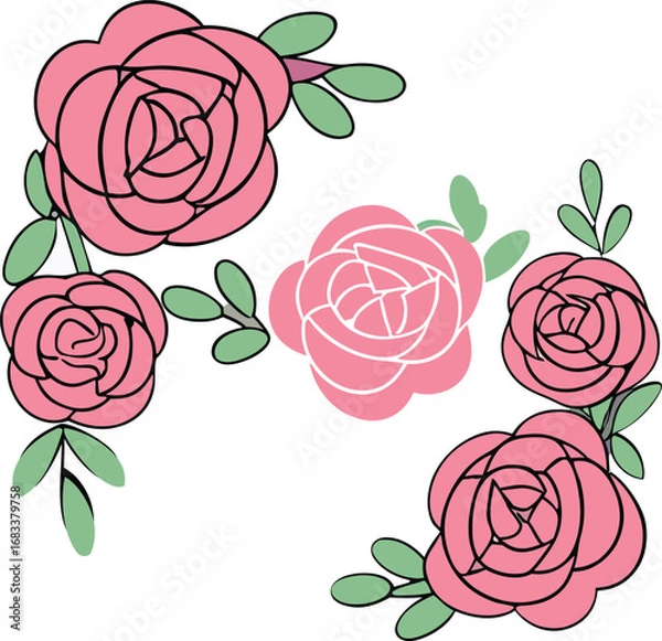 Fototapeta vector illustration of seamless pattern with pink roses