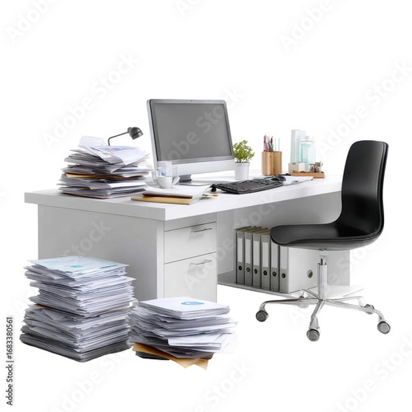 Fototapeta Workstation with documents isoleted on transparent background .