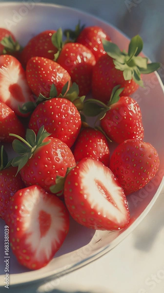 Obraz AI generator images of Delicious red strawberry background on a plate, Piled Up Strawberries. A cluster of strawberry are stacked together in a pile, showcasing their vibrant red hue and juicy texture