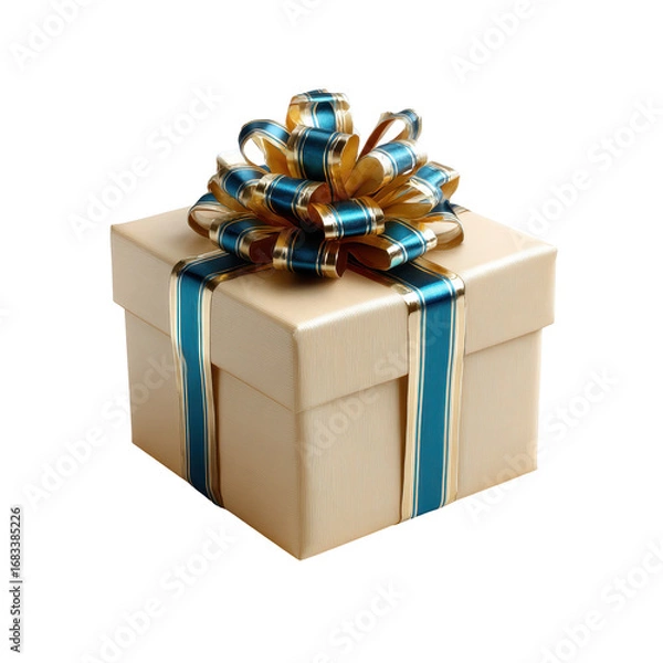 Fototapeta Wrapped gift box with ribbon bow isoleted on transparent background .