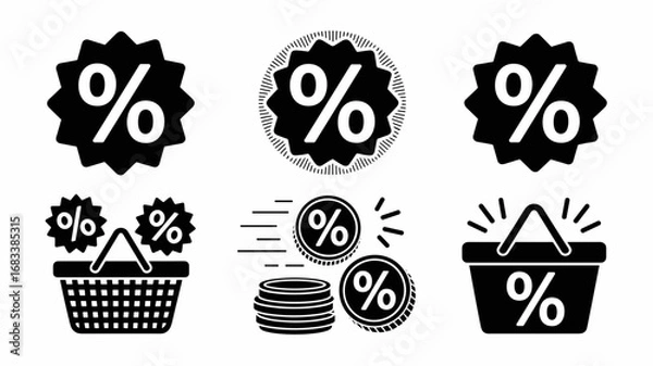 Fototapeta Set of discount labels and shopping icons vector illustration