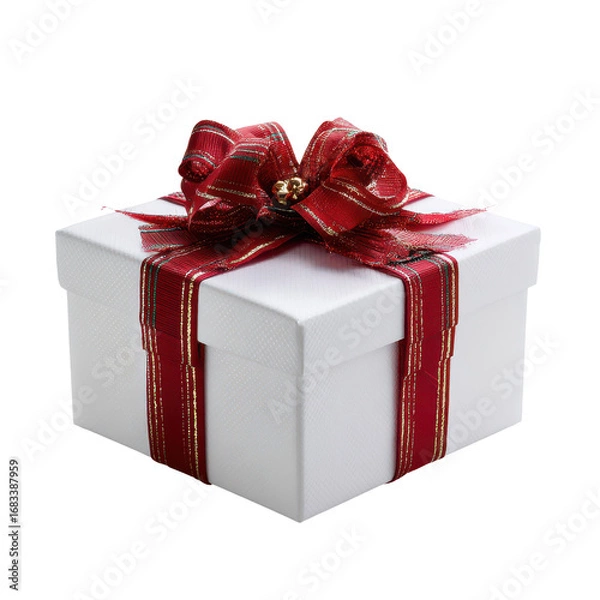Fototapeta Wrapped gift box with ribbon bow isoleted on transparent background .
