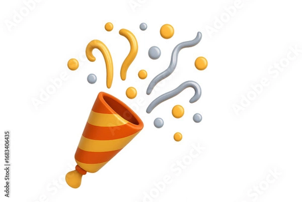 Fototapeta Colorful Party Popper with Streamers and Confetti Displaying Celebratory Vibes in a Fun and Engaging Atmosphere for Festive Events isolated on white or transparent png