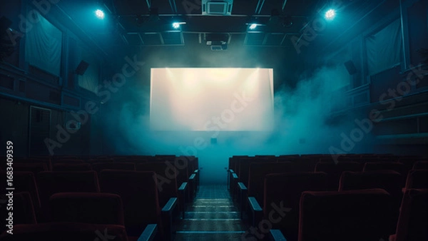 Obraz Dramatic cinema hall spotlight on glowing empty screen