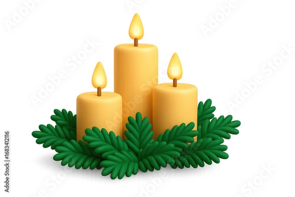 Fototapeta Warm Glow of Yellow Candles Surrounded by Greenery Creating a Cozy Ambience for Relaxation and Reflection isolated on white or transparent png
