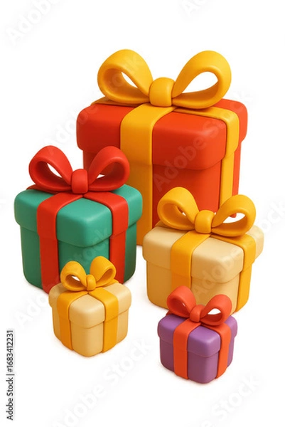 Fototapeta A Colorful Display of Gift Boxes with Bows Against a Bright Yellow Background, Perfect for Celebrations and Special Occasions isolated on white or transparent png