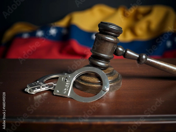 Obraz Judge's gavel with handcuffs and the Venezuelan flag
