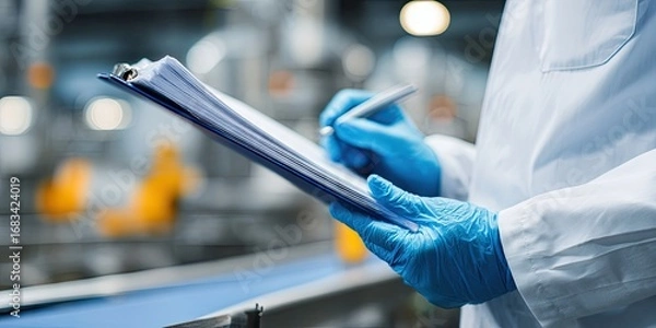 Obraz Factory Worker Taking Notes on Clipboard.