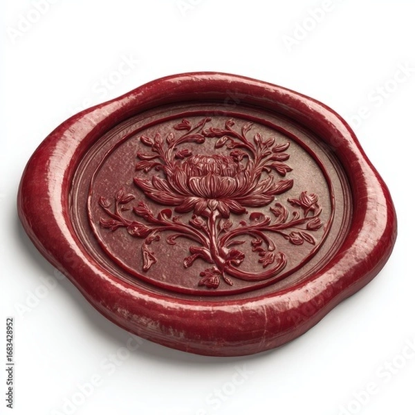 Obraz Elegant Red Wax Seal Stamp with Intricate Floral Design Imprint Perfect for Vintage or Luxury Branding