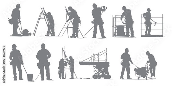 Fototapeta Construction Worker Silhouette Collection. Construction workers are working wearing safety helmets. Vector eps 10