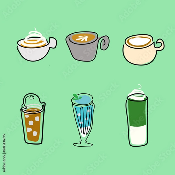Fototapeta Coffee and Drink Cups Vector Set